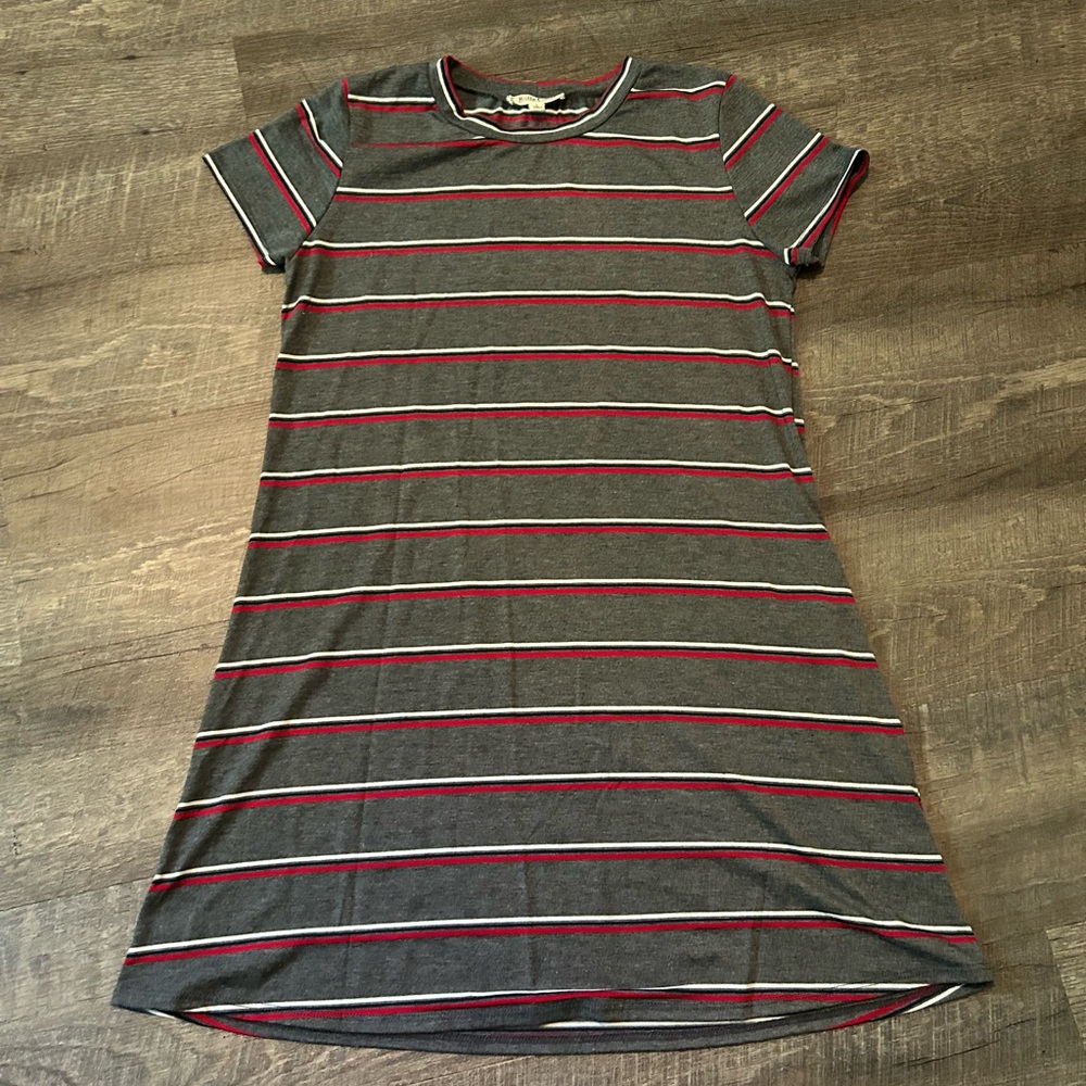 Striped Gray and Red T-Shirt Dress